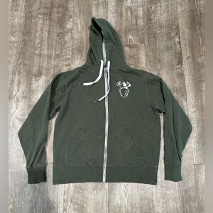 Drekker Brewing women’s olive green zip up hooded sweater size medium